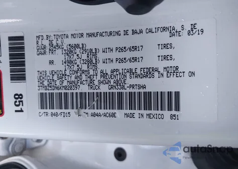 2019 Toyota Tacoma Trd Sport из США, поврежденный, VIN 3TMBZ5DN6KM020397